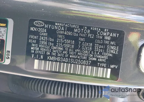 2025 Hyundai Kona Sel из США, поврежденный, VIN KM8HB3AB1SU250837